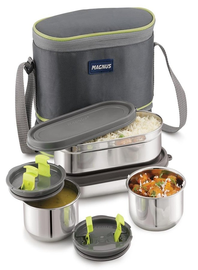 Magnus Olive-4 Stainless Steel Lunchbox with Leak-Proof Containers & Insulated Carry Case - Airtight Food Storage Lunch Box for Kids, Office Men, Women - Dual Long Containers for School, Picnic,1730ml - Image 1